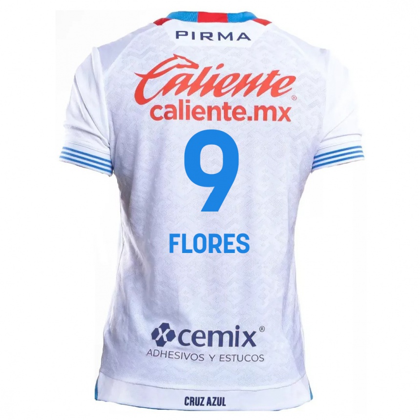 Kinder Fußball Daniela Flores #9 Weiß Blau Auswärtstrikot Trikot 2024/25 T-Shirt Luxemburg