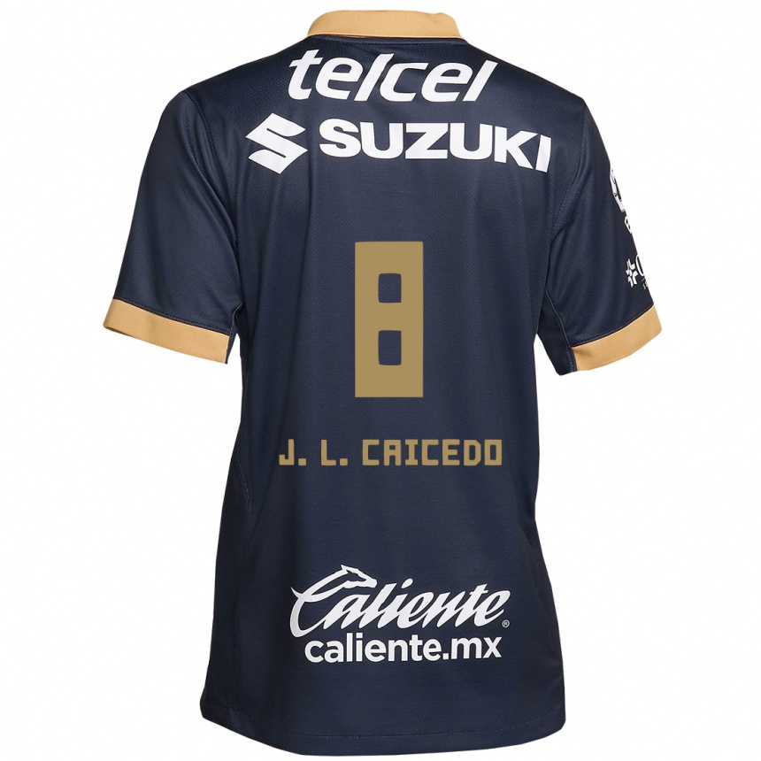 Kinder Fußball José Caicedo #8 Obsidian Gold Weiß Auswärtstrikot Trikot 2024/25 T-Shirt Luxemburg