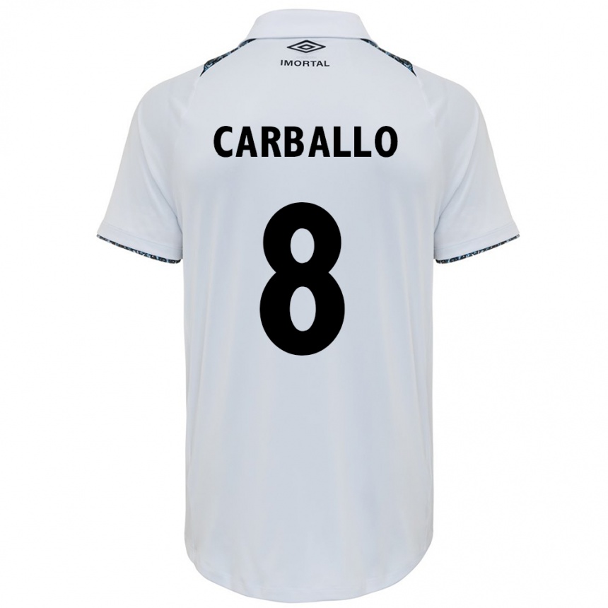 Kinder Fußball Felipe Carballo #8 Weiß Blau Auswärtstrikot Trikot 2024/25 T-Shirt Luxemburg