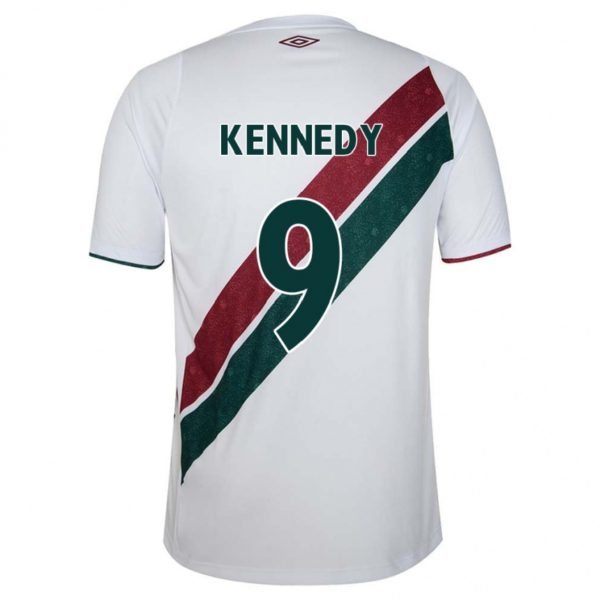 Kinder Fußball John Kennedy #9 Weiß Grün Kastanienbraun Auswärtstrikot Trikot 2024/25 T-Shirt Luxemburg