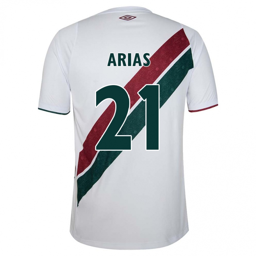 Kinder Fußball Jhon Arias #21 Weiß Grün Kastanienbraun Auswärtstrikot Trikot 2024/25 T-Shirt Luxemburg