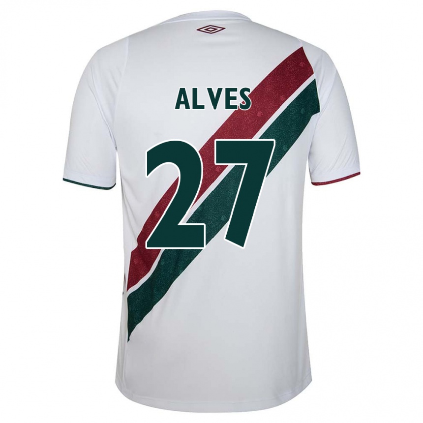 Kinder Fußball Felipe Alves #27 Weiß Grün Kastanienbraun Auswärtstrikot Trikot 2024/25 T-Shirt Luxemburg