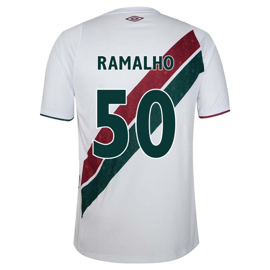 Kinder Fußball Gustavo Ramalho #50 Weiß Grün Kastanienbraun Auswärtstrikot Trikot 2024/25 T-Shirt Luxemburg