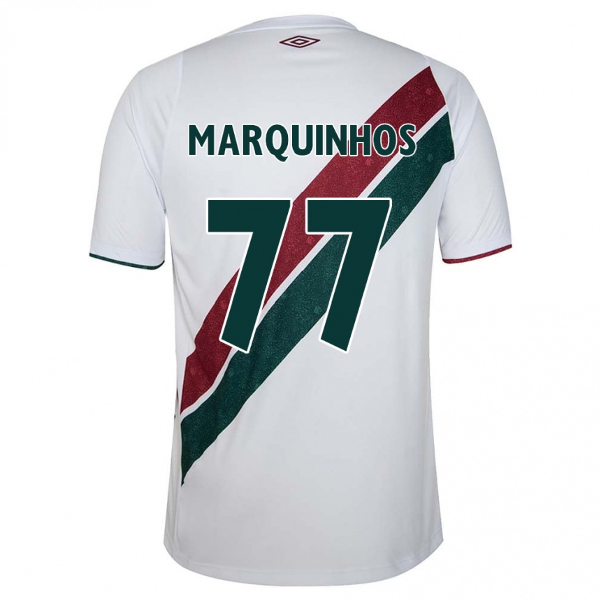 Kinder Fußball Marquinhos #77 Weiß Grün Kastanienbraun Auswärtstrikot Trikot 2024/25 T-Shirt Luxemburg