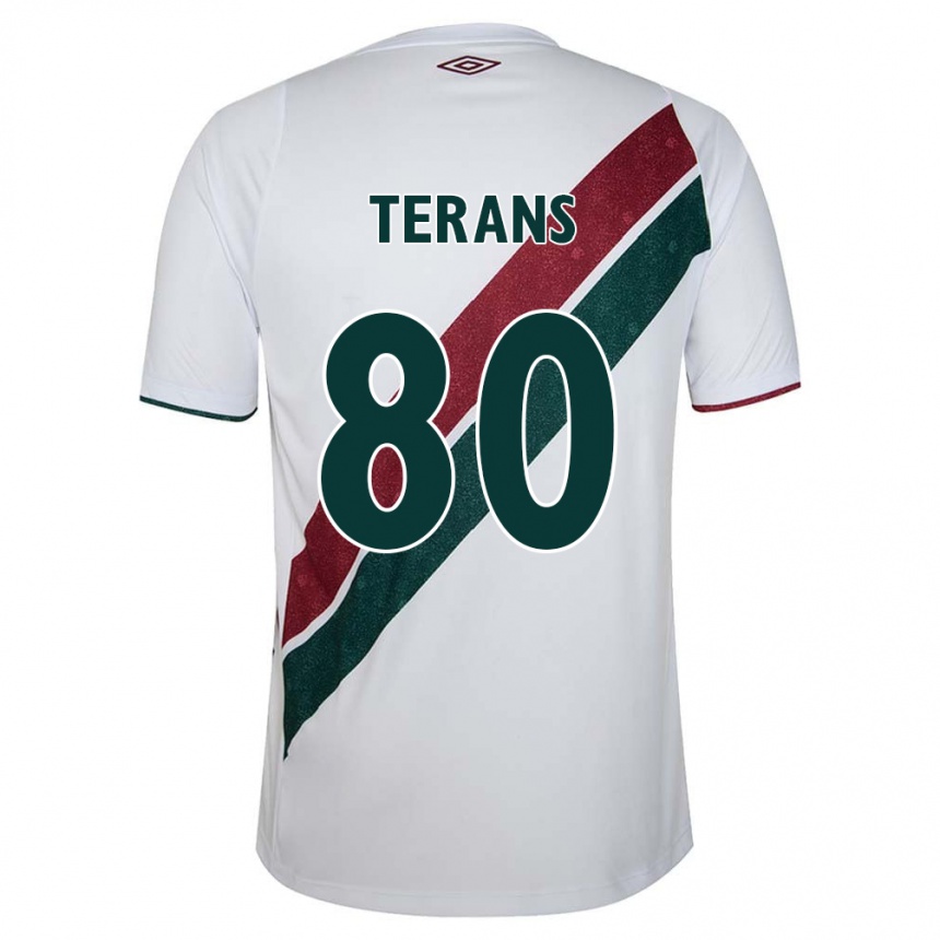 Kinder Fußball David Terans #80 Weiß Grün Kastanienbraun Auswärtstrikot Trikot 2024/25 T-Shirt Luxemburg