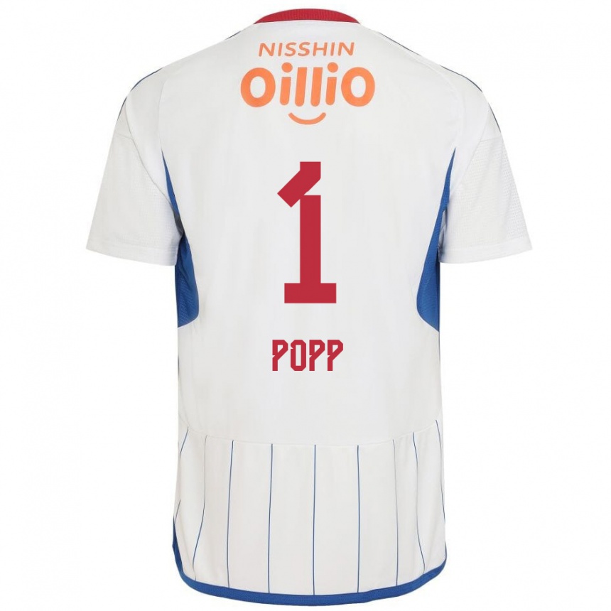 Kinder Fußball William Popp #1 Weiß Blau Rot Auswärtstrikot Trikot 2024/25 T-Shirt Luxemburg