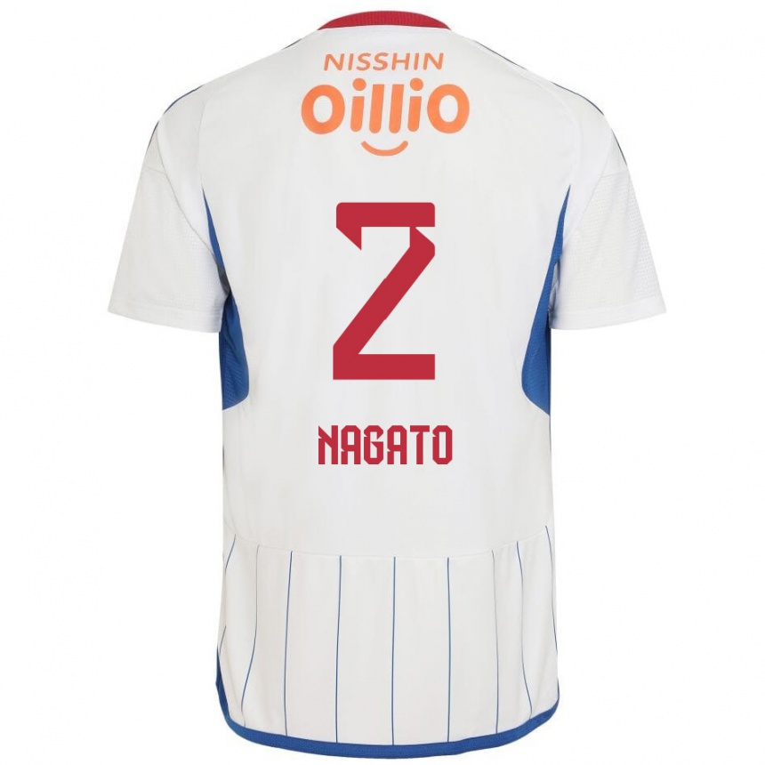 Kinder Fußball Katsuya Nagato #2 Weiß Blau Rot Auswärtstrikot Trikot 2024/25 T-Shirt Luxemburg