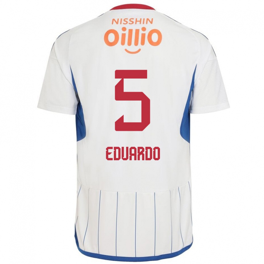 Kinder Fußball Eduardo #5 Weiß Blau Rot Auswärtstrikot Trikot 2024/25 T-Shirt Luxemburg