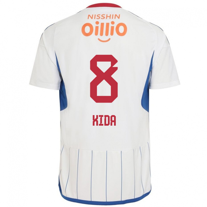 Kinder Fußball Takuya Kida #8 Weiß Blau Rot Auswärtstrikot Trikot 2024/25 T-Shirt Luxemburg