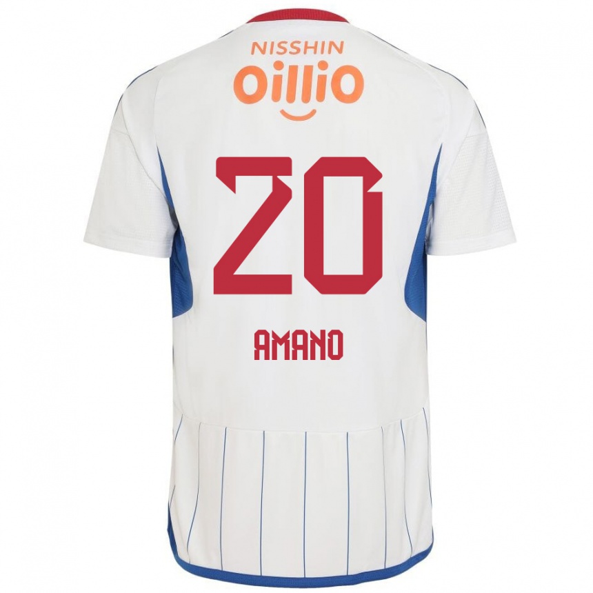 Kinder Fußball Jun Amano #20 Weiß Blau Rot Auswärtstrikot Trikot 2024/25 T-Shirt Luxemburg