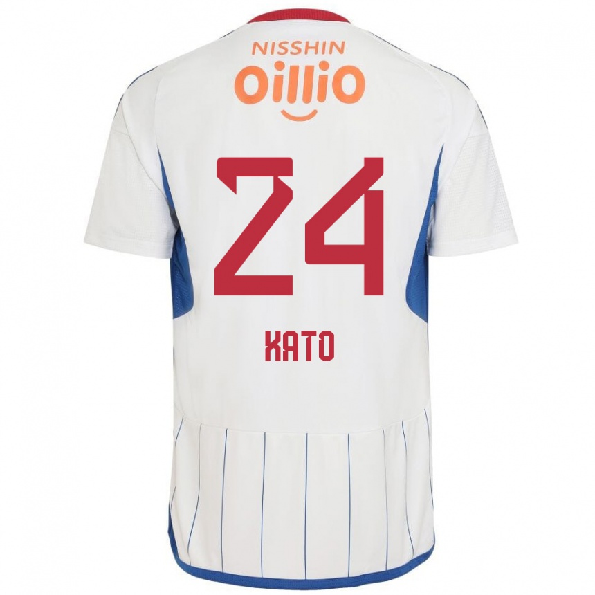 Kinder Fußball Hijiri Kato #24 Weiß Blau Rot Auswärtstrikot Trikot 2024/25 T-Shirt Luxemburg