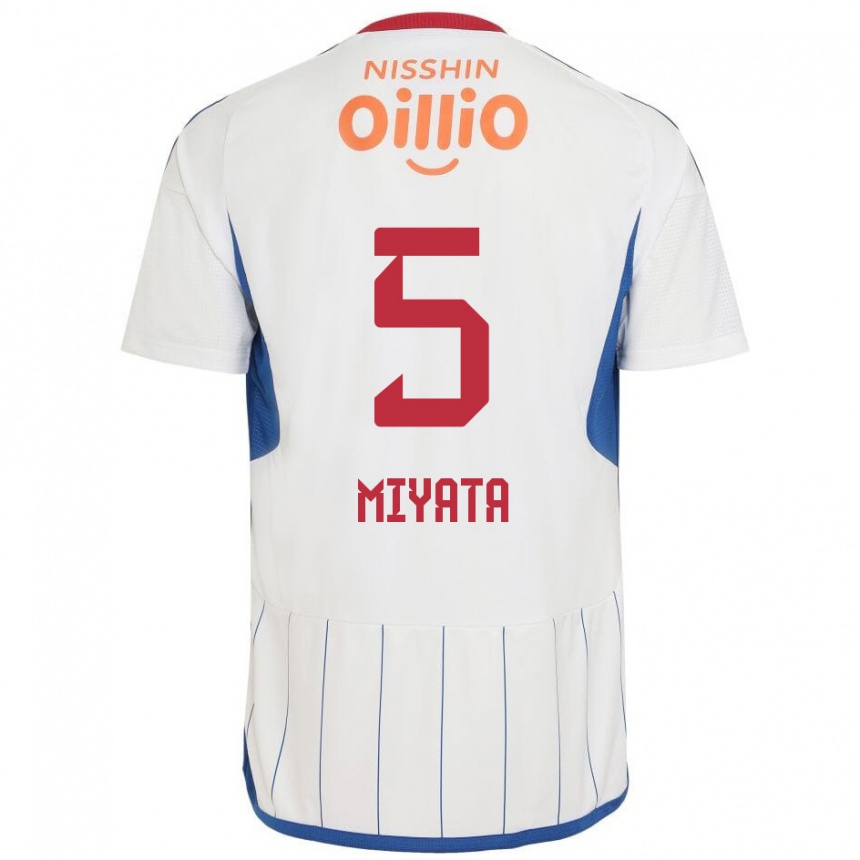 Kinder Fußball Haru Miyata #5 Weiß Blau Rot Auswärtstrikot Trikot 2024/25 T-Shirt Luxemburg