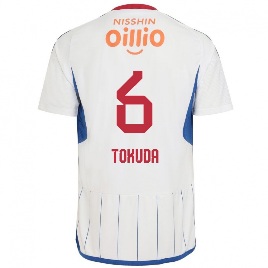 Kinder Fußball Yuma Tokuda #6 Weiß Blau Rot Auswärtstrikot Trikot 2024/25 T-Shirt Luxemburg