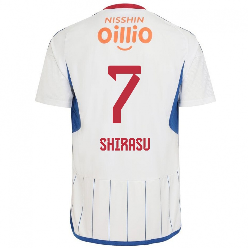 Kinder Fußball Kento Shirasu #7 Weiß Blau Rot Auswärtstrikot Trikot 2024/25 T-Shirt Luxemburg