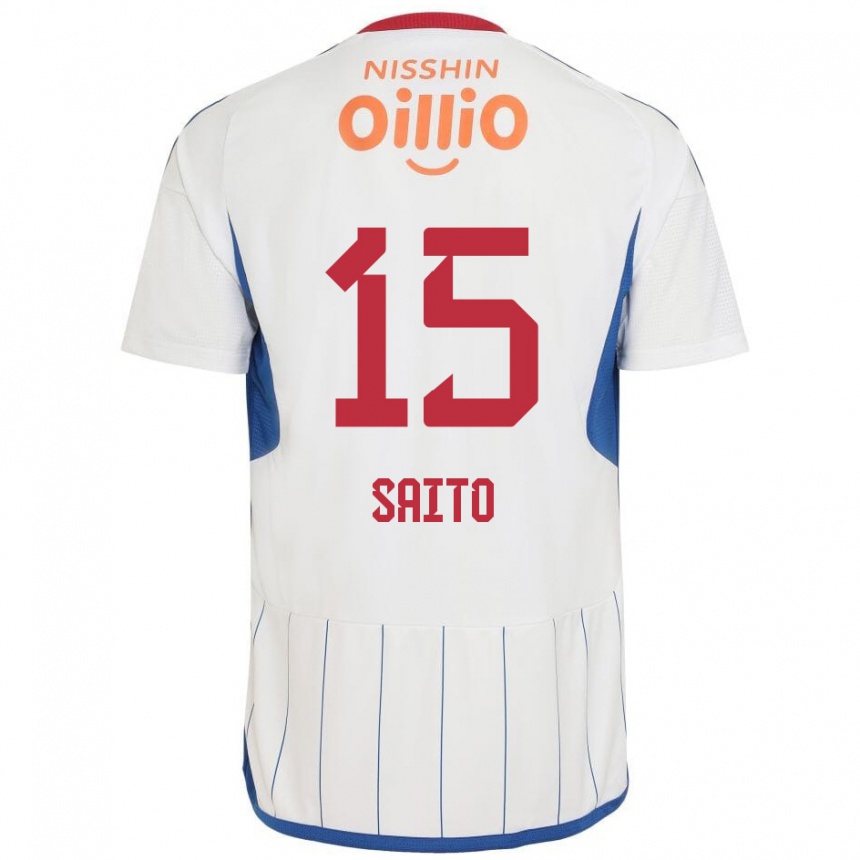 Kinder Fußball Haru Saito #15 Weiß Blau Rot Auswärtstrikot Trikot 2024/25 T-Shirt Luxemburg