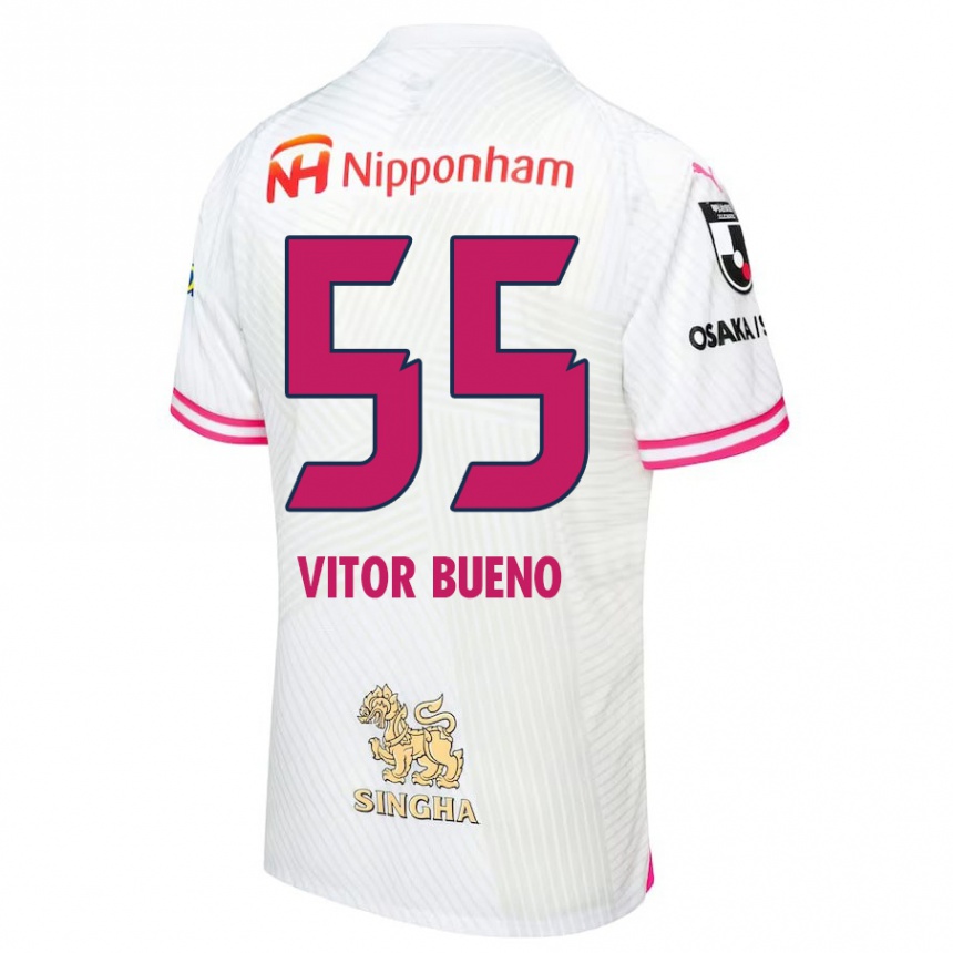 Kinder Fußball Vitor Bueno #55 Weiß Rosa Auswärtstrikot Trikot 2024/25 T-Shirt Luxemburg