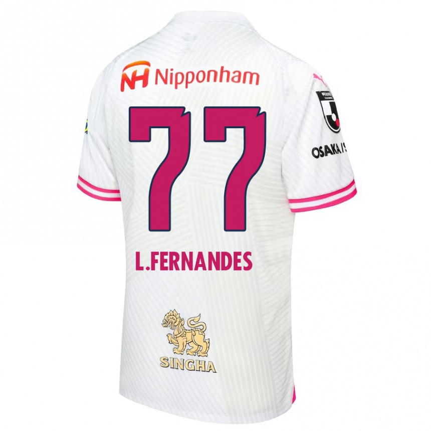 Kinder Fußball Lucas Fernandes #77 Weiß Rosa Auswärtstrikot Trikot 2024/25 T-Shirt Luxemburg