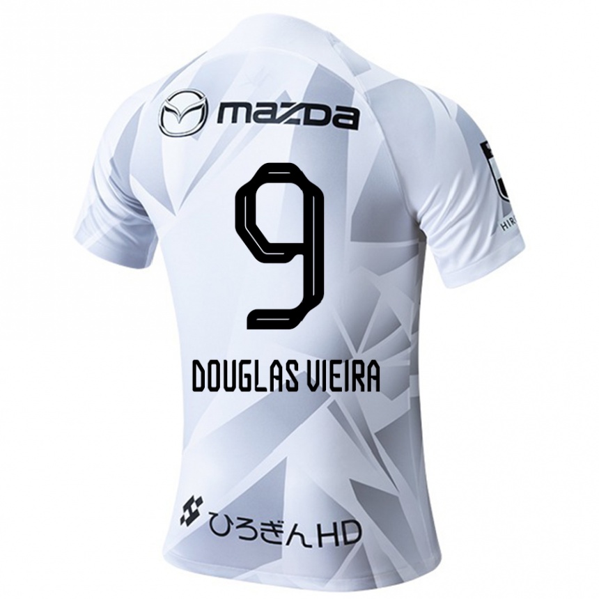 Kinder Fußball Douglas Vieira #9 Weiß Grau Schwarz Auswärtstrikot Trikot 2024/25 T-Shirt Luxemburg