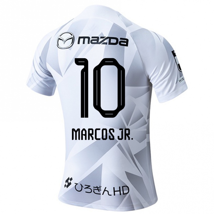 Kinder Fußball Marcos Júnior #10 Weiß Grau Schwarz Auswärtstrikot Trikot 2024/25 T-Shirt Luxemburg