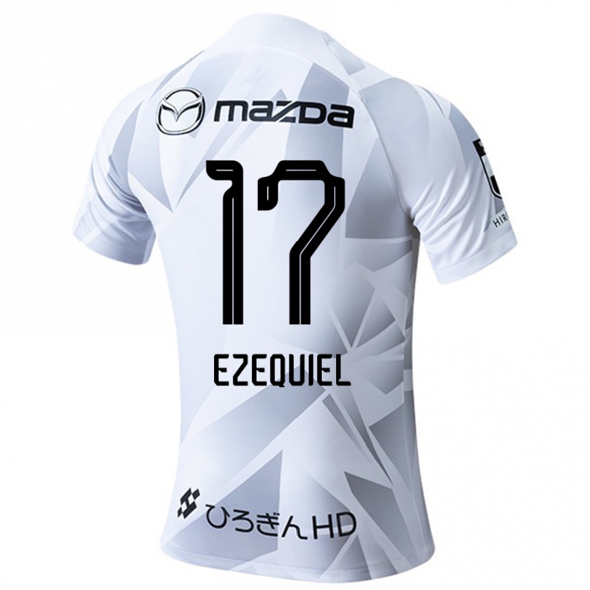 Kinder Fußball Ezequiel #17 Weiß Grau Schwarz Auswärtstrikot Trikot 2024/25 T-Shirt Luxemburg