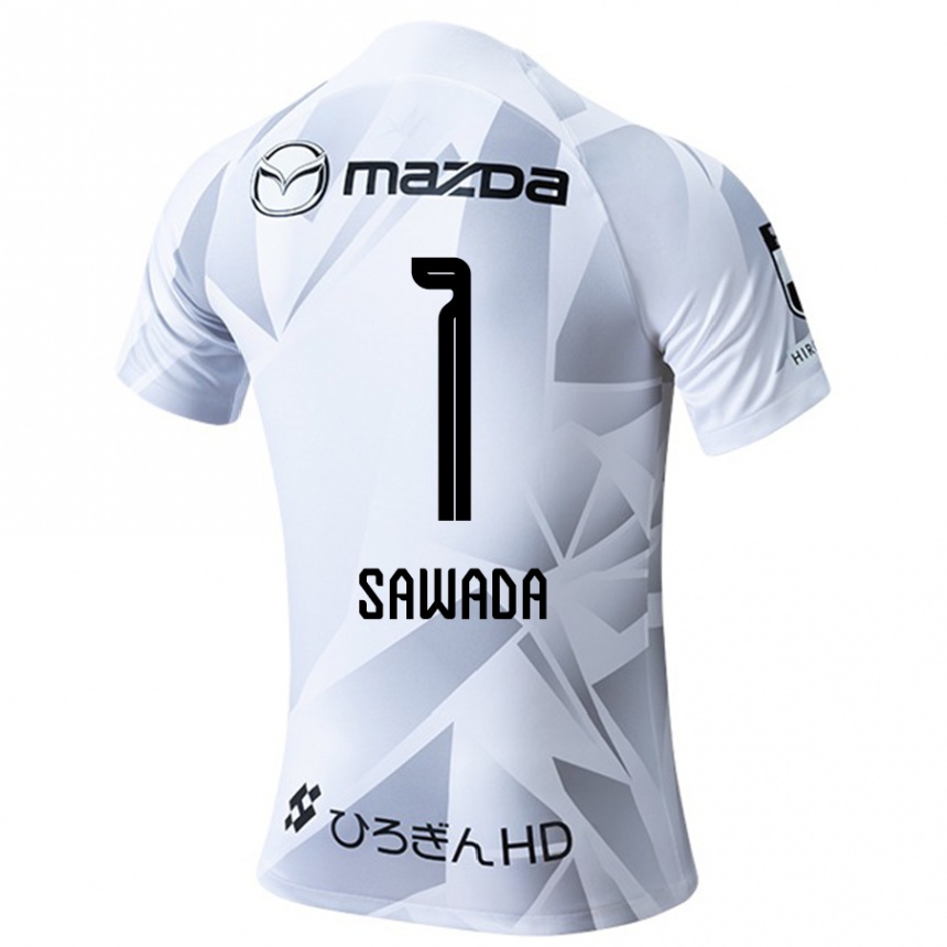 Kinder Fußball Shunsuke Sawada #1 Weiß Grau Schwarz Auswärtstrikot Trikot 2024/25 T-Shirt Luxemburg