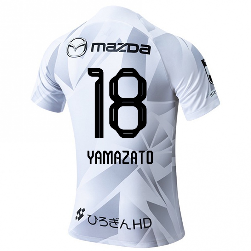 Kinder Fußball Kenshin Yamazato #18 Weiß Grau Schwarz Auswärtstrikot Trikot 2024/25 T-Shirt Luxemburg