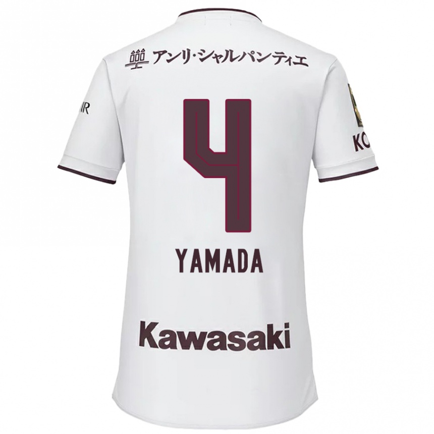 Kinder Fußball Kaito Yamada #4 Weiß Rot Auswärtstrikot Trikot 2024/25 T-Shirt Luxemburg