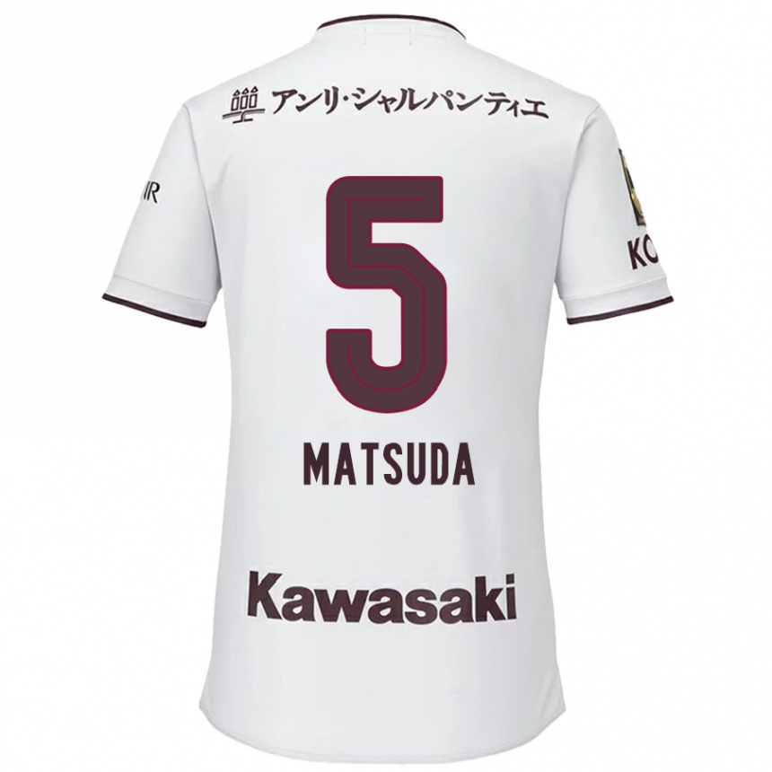 Kinder Fußball Shido Matsuda #5 Weiß Rot Auswärtstrikot Trikot 2024/25 T-Shirt Luxemburg