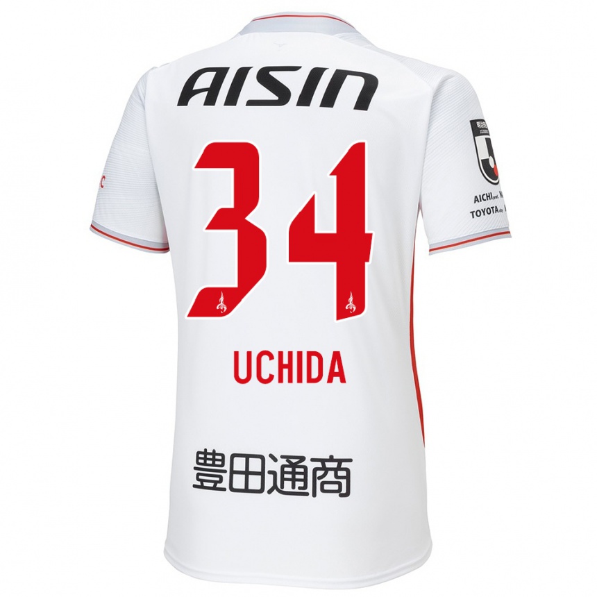 Kinder Fußball Takuya Uchida #34 Weiß Gelb Rot Auswärtstrikot Trikot 2024/25 T-Shirt Luxemburg