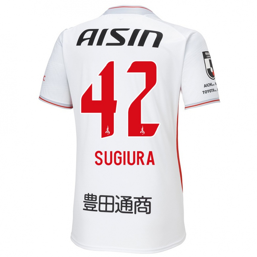 Kinder Fußball Shungo Sugiura #42 Weiß Gelb Rot Auswärtstrikot Trikot 2024/25 T-Shirt Luxemburg