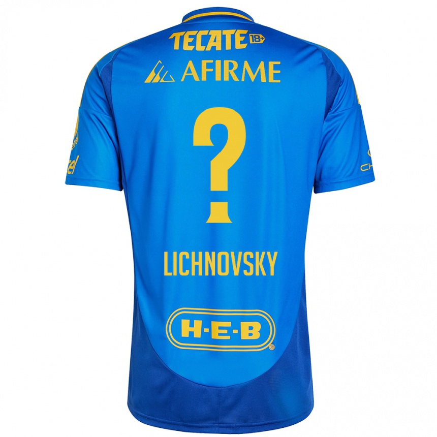 Kinder Fußball Igor Lichnovsky #0 Blau Gelb Auswärtstrikot Trikot 2024/25 T-Shirt Luxemburg