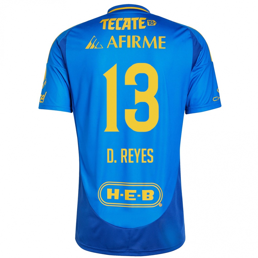 Kinder Fußball Diego Reyes #13 Blau Gelb Auswärtstrikot Trikot 2024/25 T-Shirt Luxemburg