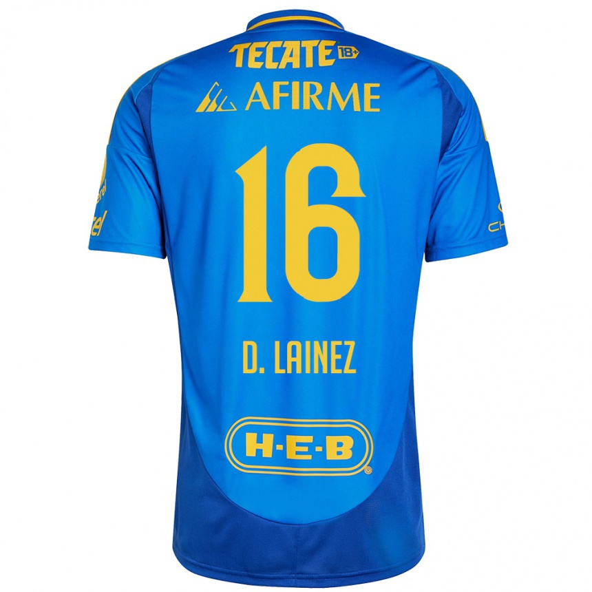 Kinder Fußball Diego Lainez #16 Blau Gelb Auswärtstrikot Trikot 2024/25 T-Shirt Luxemburg