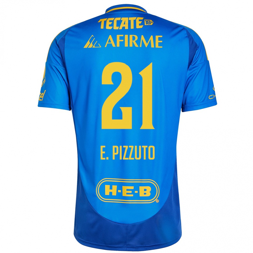 Kinder Fußball Eugenio Pizzuto #21 Blau Gelb Auswärtstrikot Trikot 2024/25 T-Shirt Luxemburg