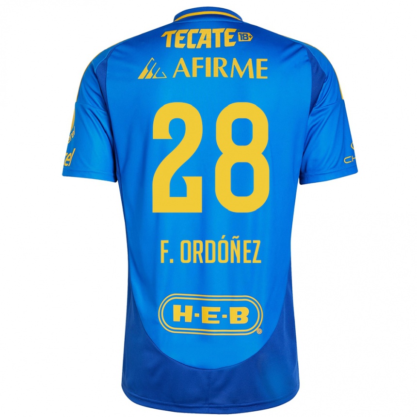 Kinder Fußball Fernando Ordóñez #28 Blau Gelb Auswärtstrikot Trikot 2024/25 T-Shirt Luxemburg