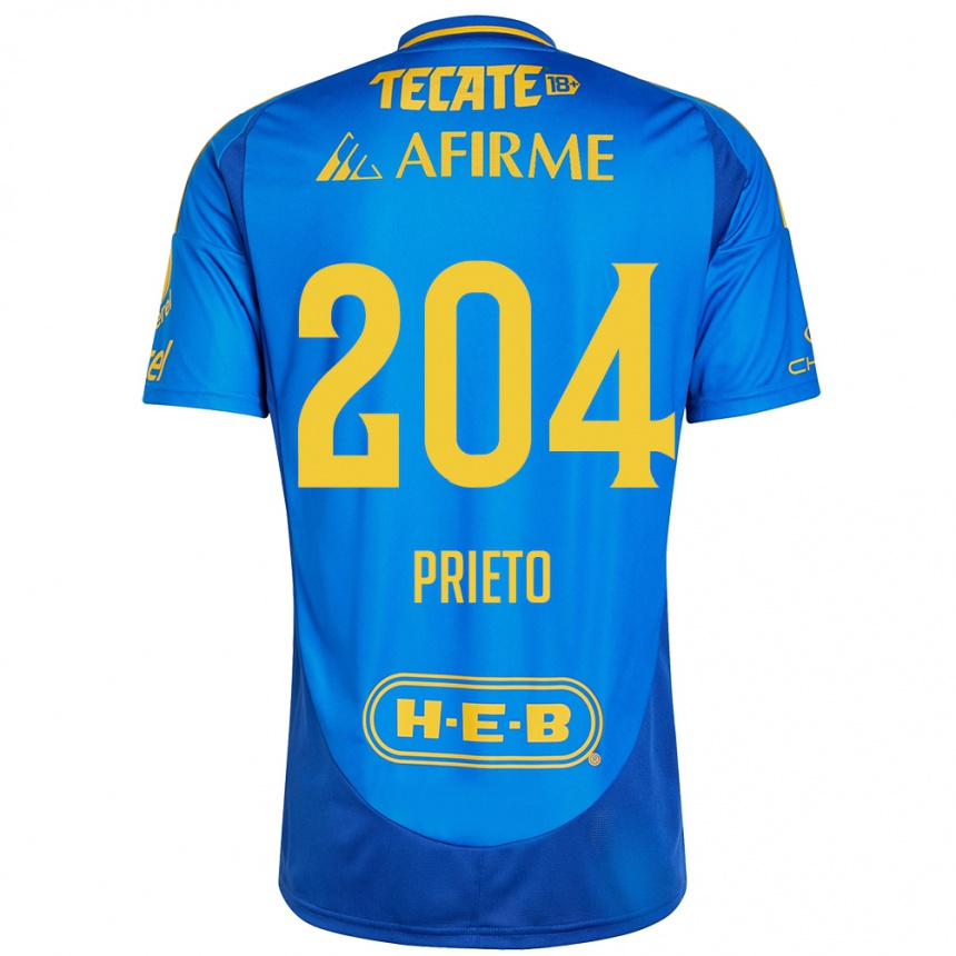 Kinder Fußball Leonel Prieto #204 Blau Gelb Auswärtstrikot Trikot 2024/25 T-Shirt Luxemburg