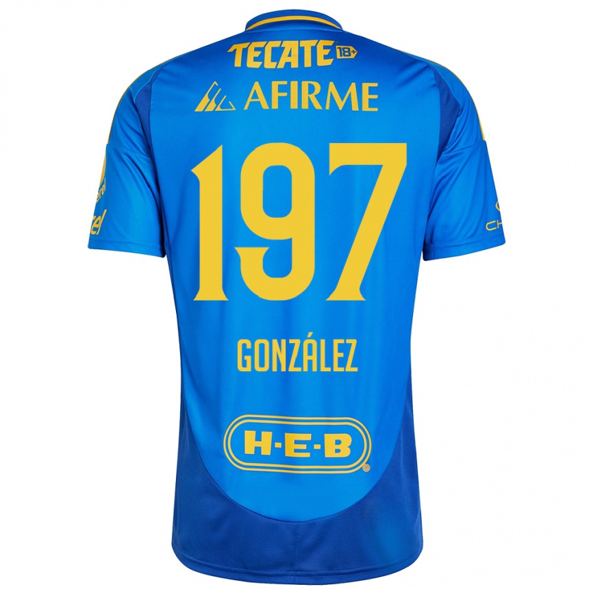 Kinder Fußball Germán González #197 Blau Gelb Auswärtstrikot Trikot 2024/25 T-Shirt Luxemburg