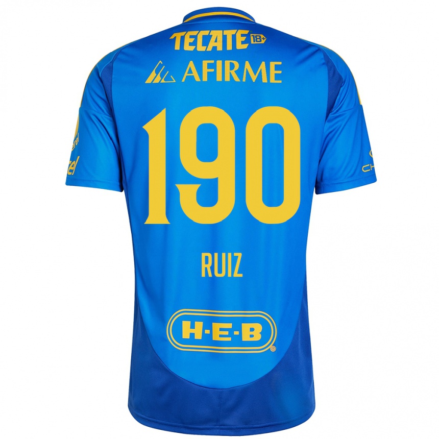 Kinder Fußball Óscar Ruiz #190 Blau Gelb Auswärtstrikot Trikot 2024/25 T-Shirt Luxemburg