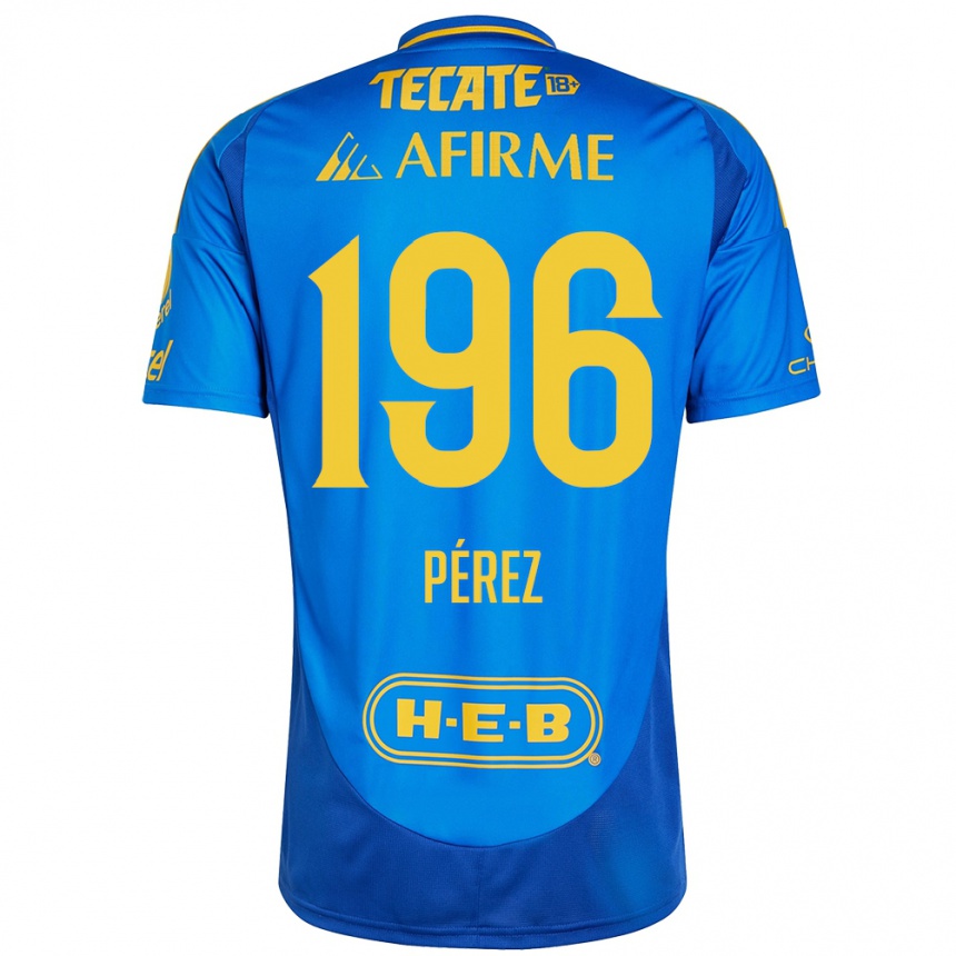 Kinder Fußball Axel Pérez #196 Blau Gelb Auswärtstrikot Trikot 2024/25 T-Shirt Luxemburg