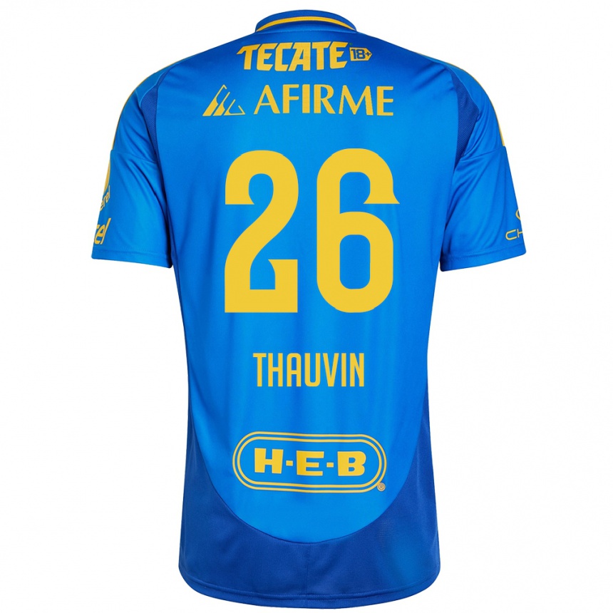 Kinder Fußball Florian Thauvin #26 Blau Gelb Auswärtstrikot Trikot 2024/25 T-Shirt Luxemburg