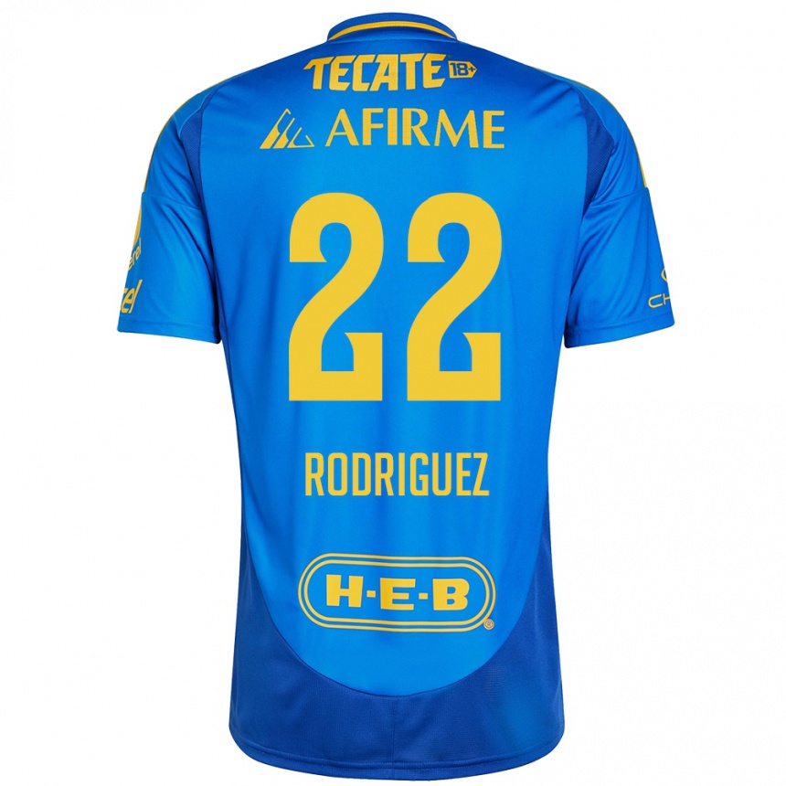 Kinder Fußball Anika Rodriguez #22 Blau Gelb Auswärtstrikot Trikot 2024/25 T-Shirt Luxemburg