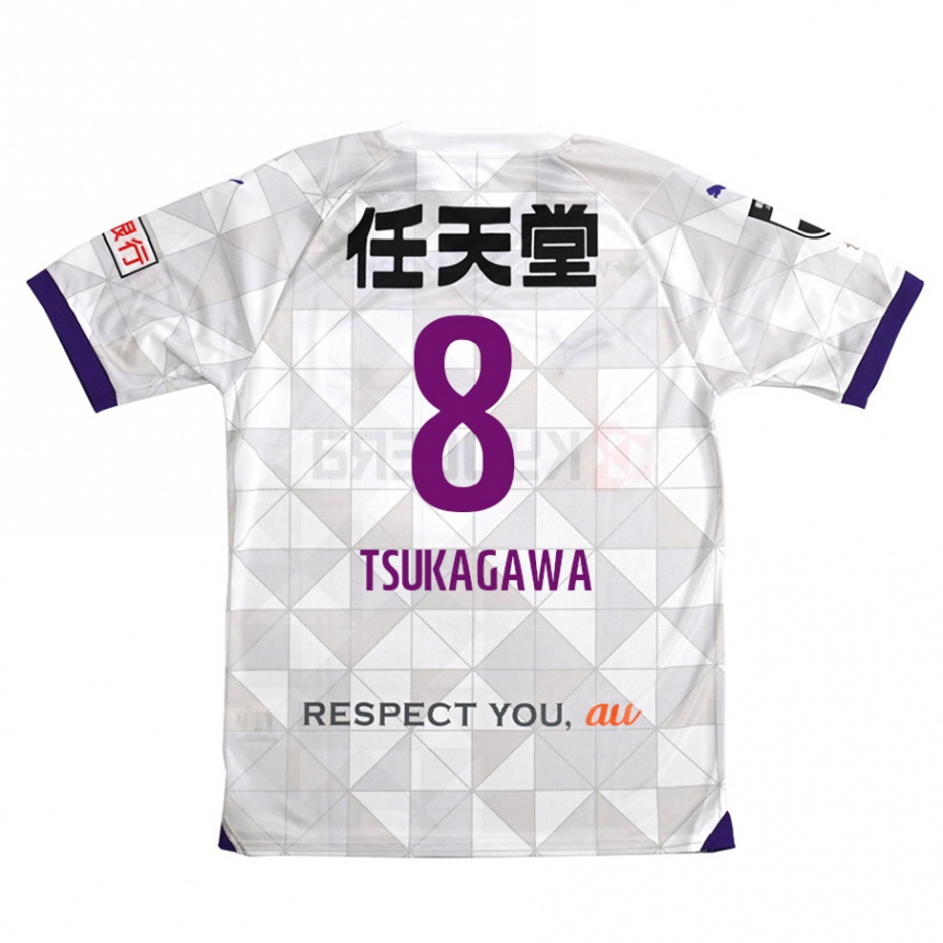 Kinder Fußball Koki Tsukagawa #8 Weiß Lila Auswärtstrikot Trikot 2024/25 T-Shirt Luxemburg