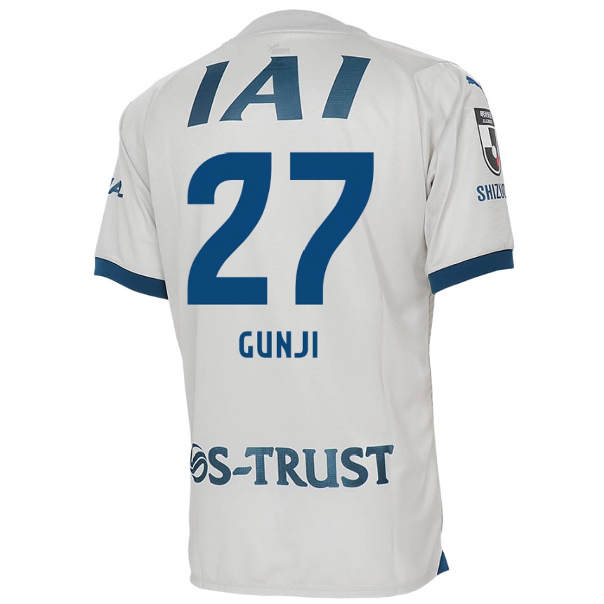 Kinder Fußball Riku Gunji #27 Weiß Blau Auswärtstrikot Trikot 2024/25 T-Shirt Luxemburg