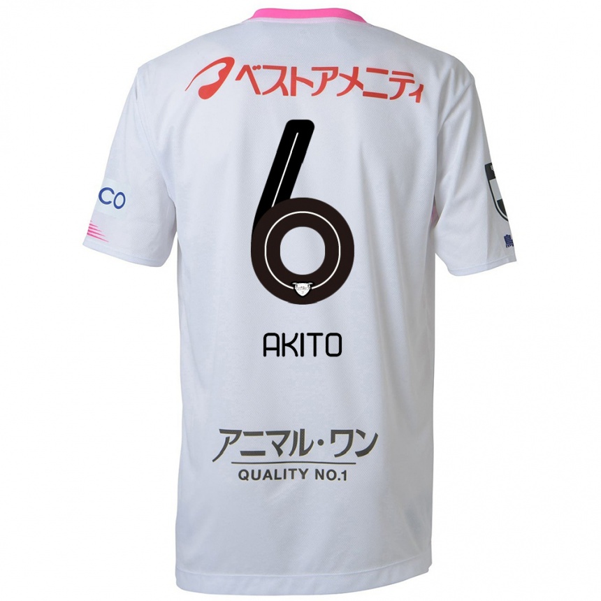 Kinder Fußball Akito Fukuta #6 Weiß Blau Rosa Auswärtstrikot Trikot 2024/25 T-Shirt Luxemburg