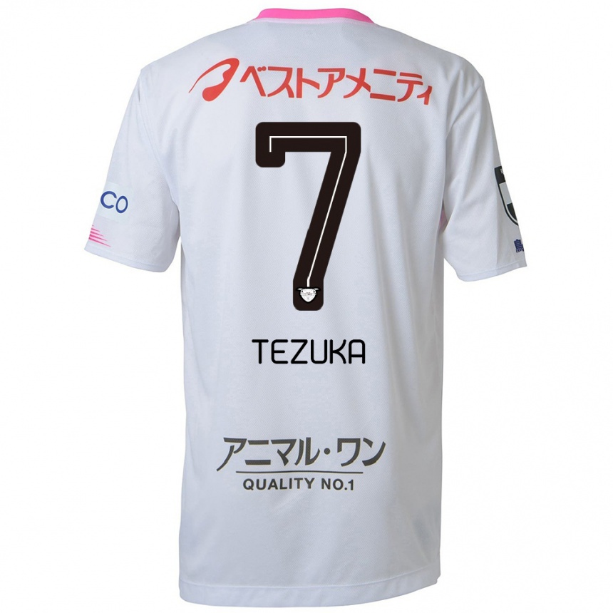 Kinder Fußball Kohei Tezuka #7 Weiß Blau Rosa Auswärtstrikot Trikot 2024/25 T-Shirt Luxemburg