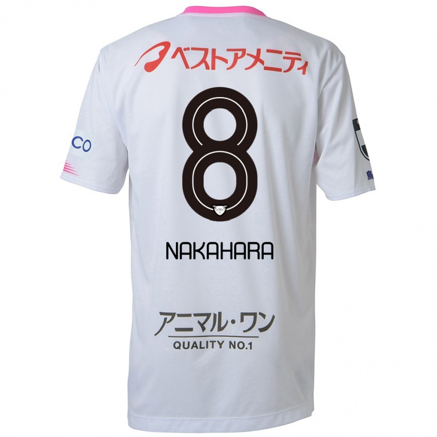 Kinder Fußball Hikaru Nakahara #8 Weiß Blau Rosa Auswärtstrikot Trikot 2024/25 T-Shirt Luxemburg