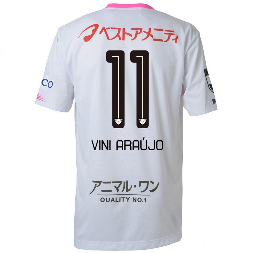 Kinder Fußball Vinícius Araújo #11 Weiß Blau Rosa Auswärtstrikot Trikot 2024/25 T-Shirt Luxemburg