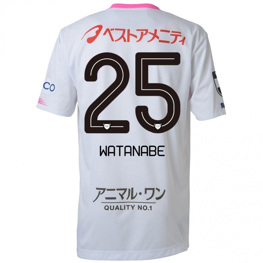 Kinder Fußball Ryohei Watanabe #25 Weiß Blau Rosa Auswärtstrikot Trikot 2024/25 T-Shirt Luxemburg