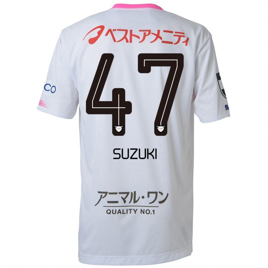 Kinder Fußball Daichi Suzuki #47 Weiß Blau Rosa Auswärtstrikot Trikot 2024/25 T-Shirt Luxemburg