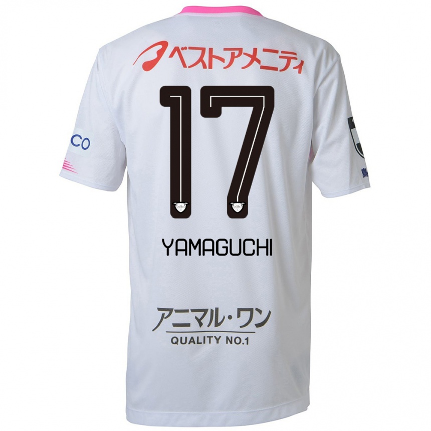 Kinder Fußball Hikaru Yamaguchi #17 Weiß Blau Rosa Auswärtstrikot Trikot 2024/25 T-Shirt Luxemburg